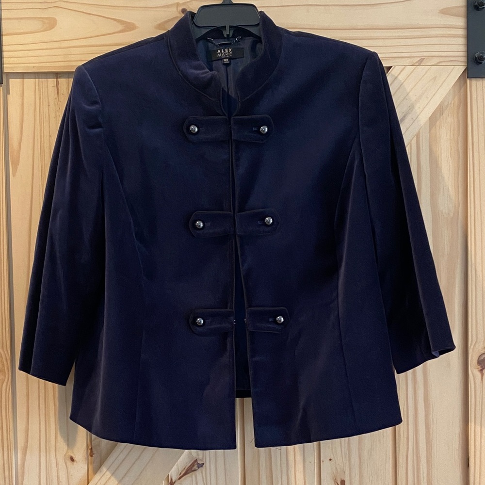 Alex Marie Women's Navy Mandarin Collar Blazer, Flat Velvet, Rich Navy, 18W